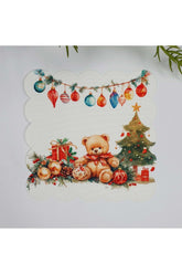 Yılbaşı Teddy Ayıcıklı Dijital Baskılı Lazer Kesim Yıkanabilir Kokteyl Peçetesi